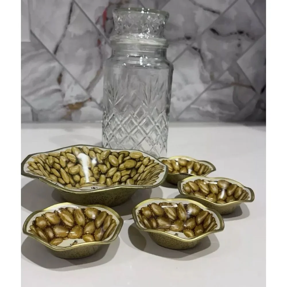 Vintage Planter's Peanuts Lot With Diamond Pattern‎ Glass Jar And Serving Bowls